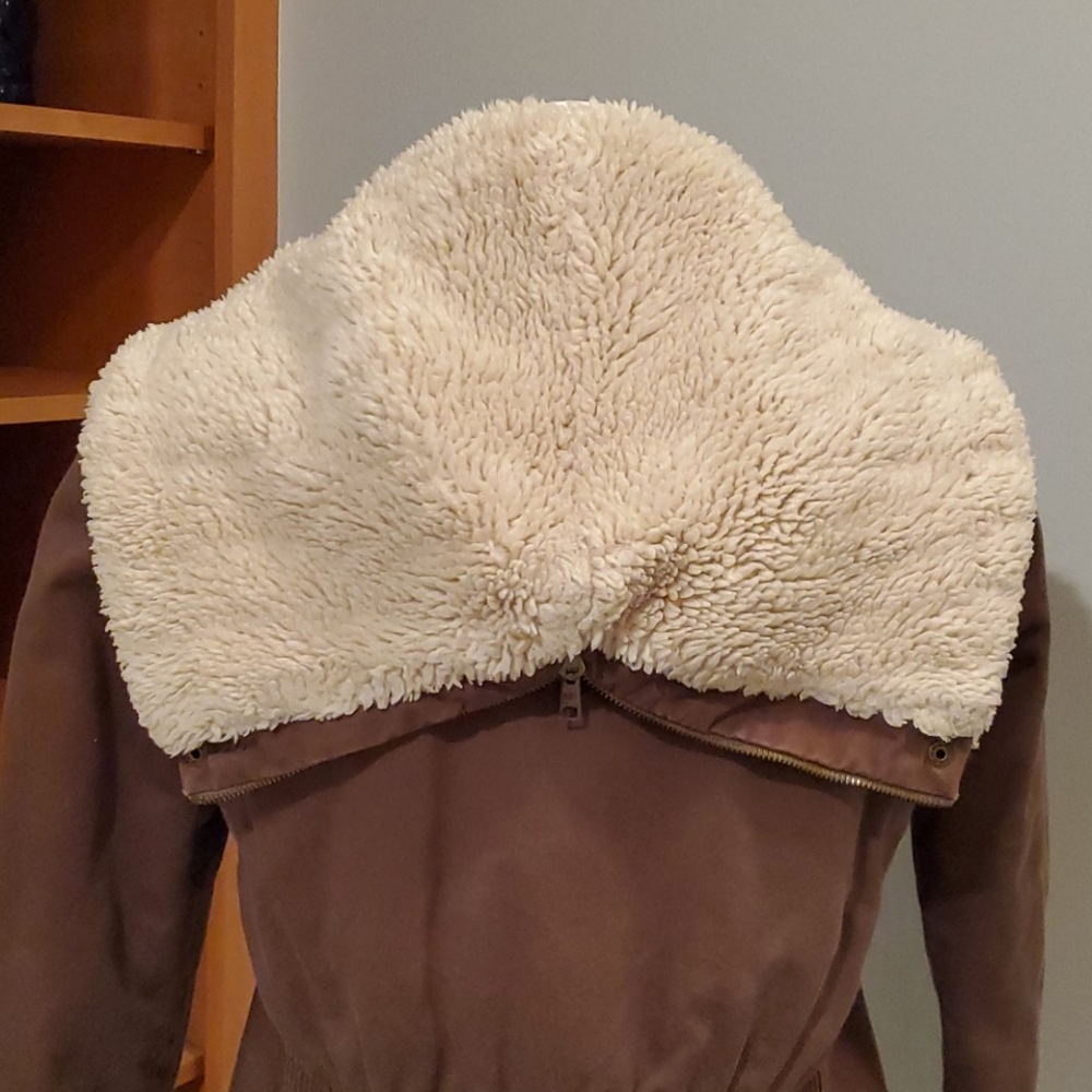 J Crew Brown Utility Coat with Sherpa Hood - Picture 9 of 14